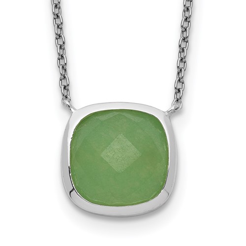 Sterling Silver Polished 11.5mm Faceted Green Chalcedony Necklace, 16"