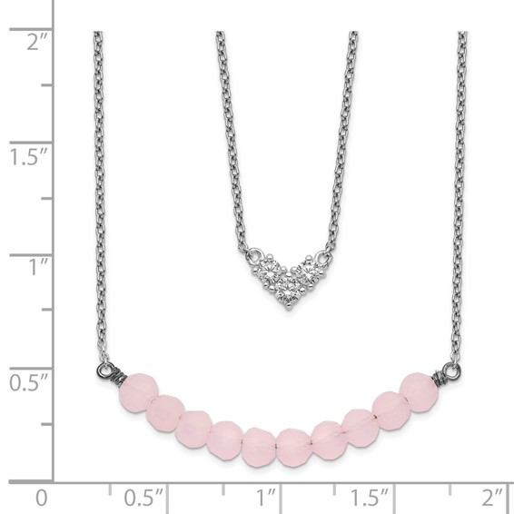 Sterling Silver 2-Strand CZ & Pink Glass Bead Necklace