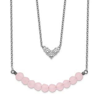 Sterling Silver 2-Strand CZ & Pink Glass Bead Necklace