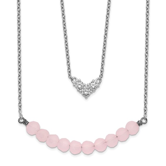 Sterling Silver 2-Strand CZ & Pink Glass Bead Necklace
