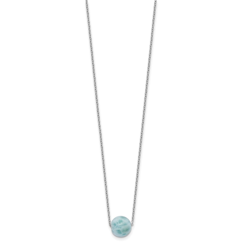 Sterling Silver Rhodium-plated Larimar Bead w/ 2in ext. Necklace (QG5466-16)