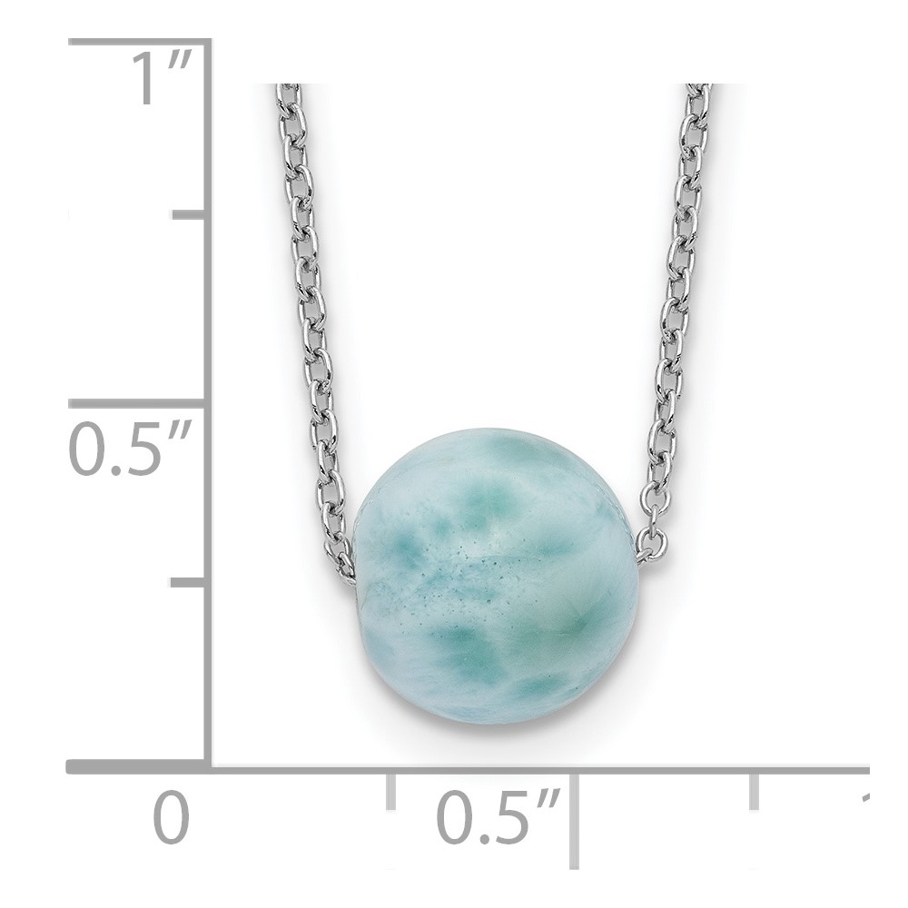 Sterling Silver Rhodium-plated Larimar Bead w/ 2in ext. Necklace (QG5466-16)
