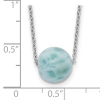 Sterling Silver Rhodium-plated 10mm Round Larimar Bead Necklace with 2 Inch Extension, 16" view 3
