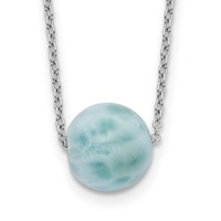 Sterling Silver Rhodium-plated 10mm Round Larimar Bead Necklace with 2 Inch Extension, 16" view 1
