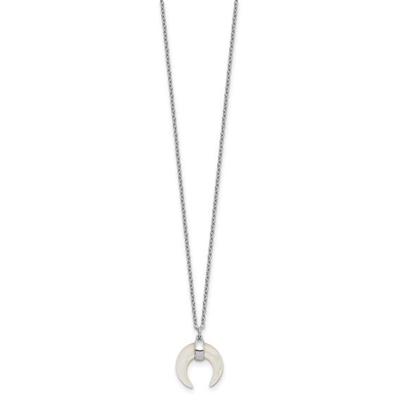 Sterling Silver RH-plated Mother Of Pearl Moon w/2in ext Necklace