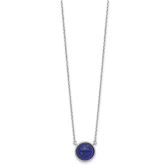 Sterling Silver Rhodium-plated Round Lapis Cabochon Necklace