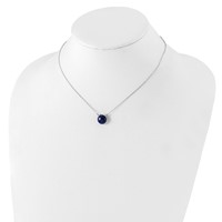 Sterling Silver Rhodium-plated 11mm Round Lapis Cabochon Necklace, 17.5" view 4