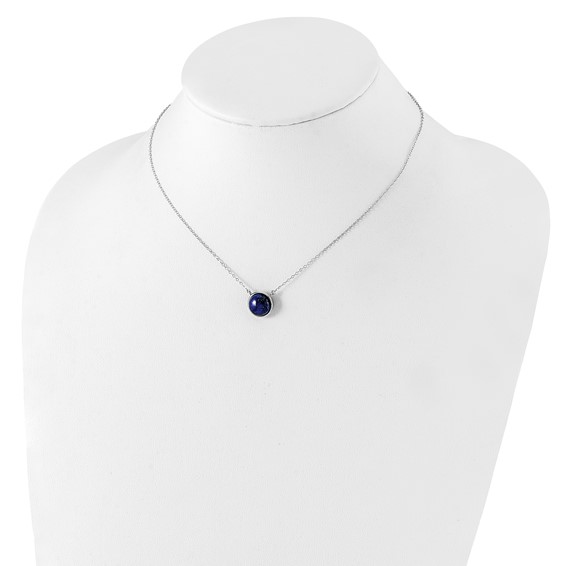 Sterling Silver Rhodium-plated Round Lapis Cabochon Necklace