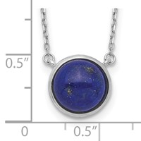 Sterling Silver Rhodium-plated 11mm Round Lapis Cabochon Necklace, 17.5" view 3