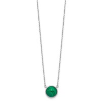 Sterling Silver Rhodium-plated 11mm Round Malachite Cabochon Necklace, 17.5" view 2