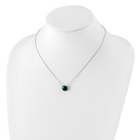 Sterling Silver Rhodium-plated 11mm Round Malachite Cabochon Necklace, 17.5" view 4