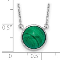 Sterling Silver Rhodium-plated 11mm Round Malachite Cabochon Necklace, 17.5" view 3