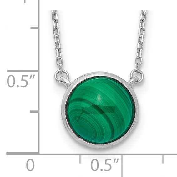 Sterling Silver Rhodium-plated Round Malachite Cabochon Necklace