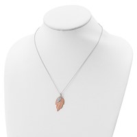Sterling Silver Rose-tone Polished CZ Leaf Necklace with 2 Inch Extension, 16" view 4