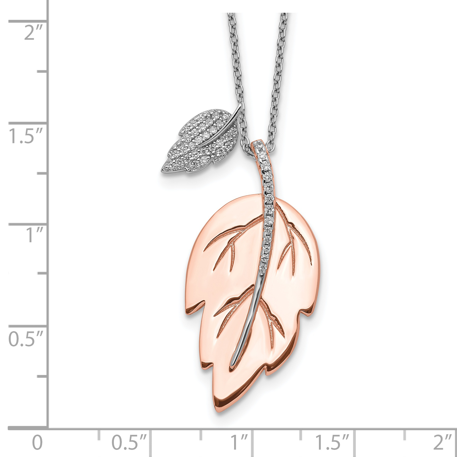 Silver Rose-tone Polished CZ Leaf 16 inch with 2 inch Extension Necklace QG5480 detailed image 3