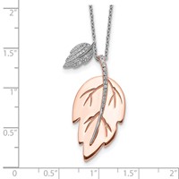Sterling Silver Rose-tone Polished CZ Leaf Necklace with 2 Inch Extension, 16" view 3