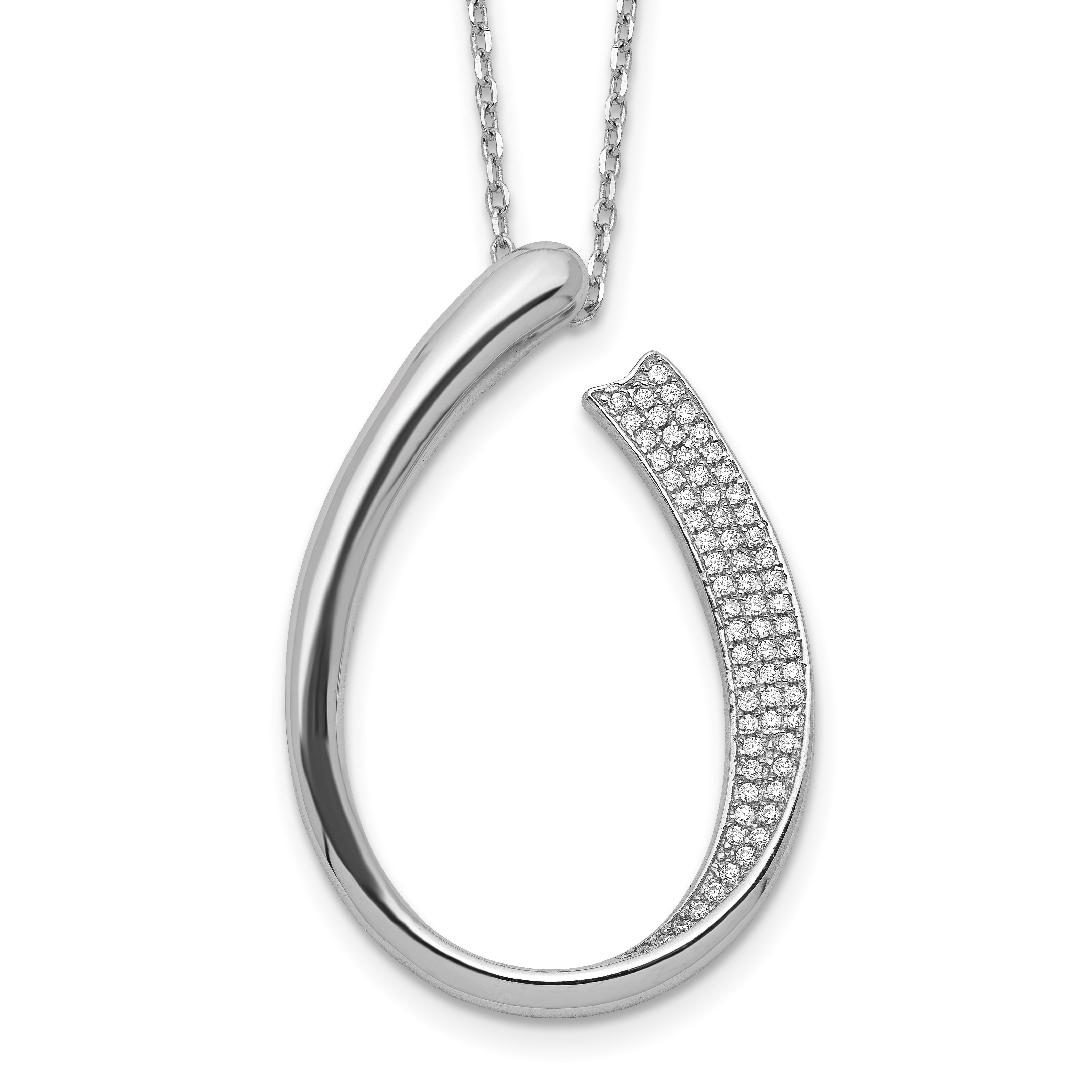 Sterling Silver Rhodium-plated CZ Micro Pave w/ 2in ext. Necklace (QG5482-16)