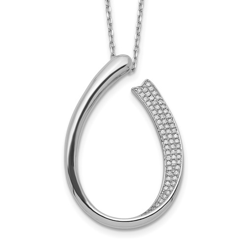 Sterling Silver Rhodium-plated CZ Micro Pave Necklace with Ext., 2"
