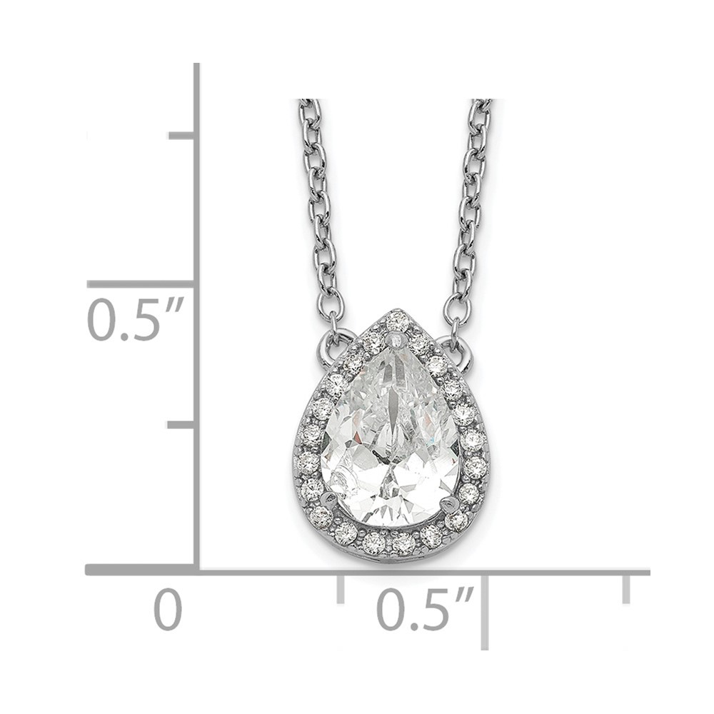 Sterling Silver Rhodium-plated Pear CZ Halo w/1in ext Necklace (QG5485-16)