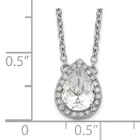Sterling Silver Rhodium-plated Pear CZ Halo Necklace with 1 Inch Extension, 16" view 3