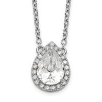Sterling Silver Rhodium-plated Pear CZ Halo Necklace with 1 Inch Extension, 16" view 1