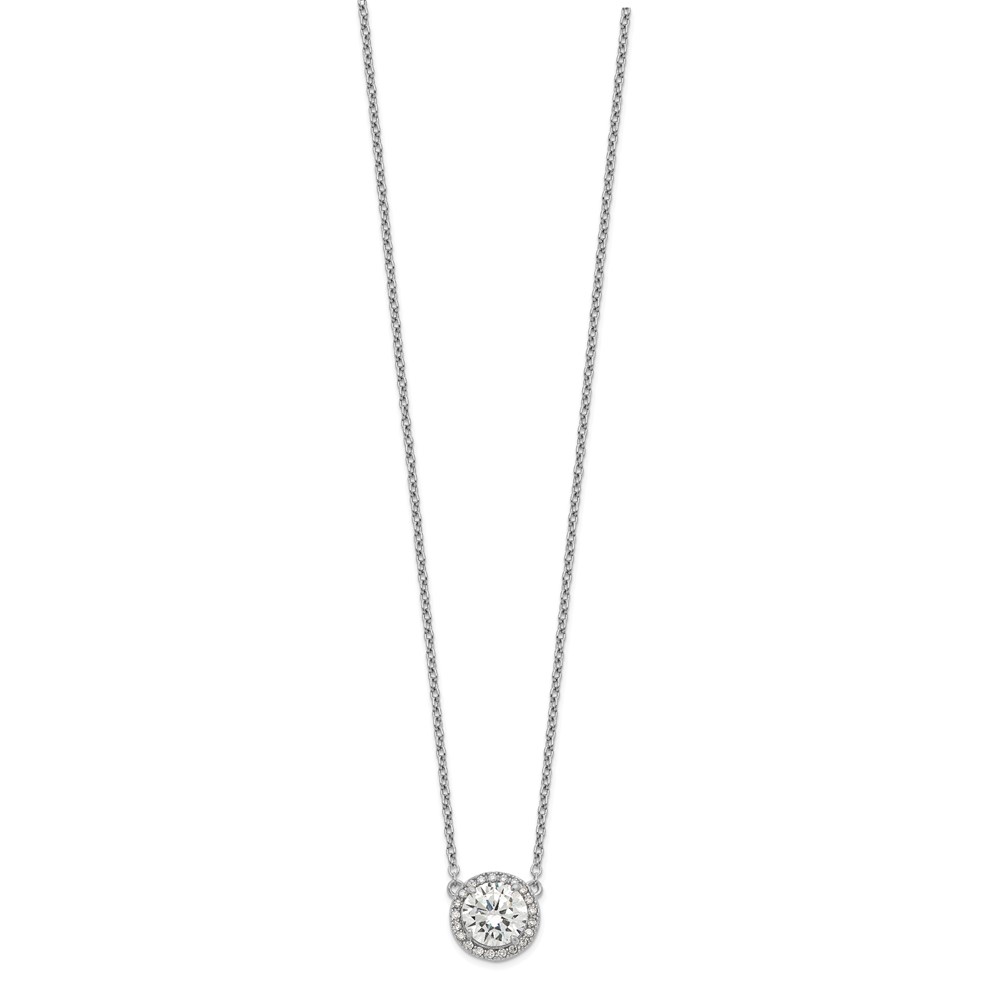 Sterling Silver Rhodium-plated Round CZ Halo w/1in ext Necklace (QG5486-16)