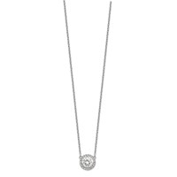 Sterling Silver Rhodium-plated 9mm Round CZ Halo Necklace with 1 Inch Extension, 16" view 2