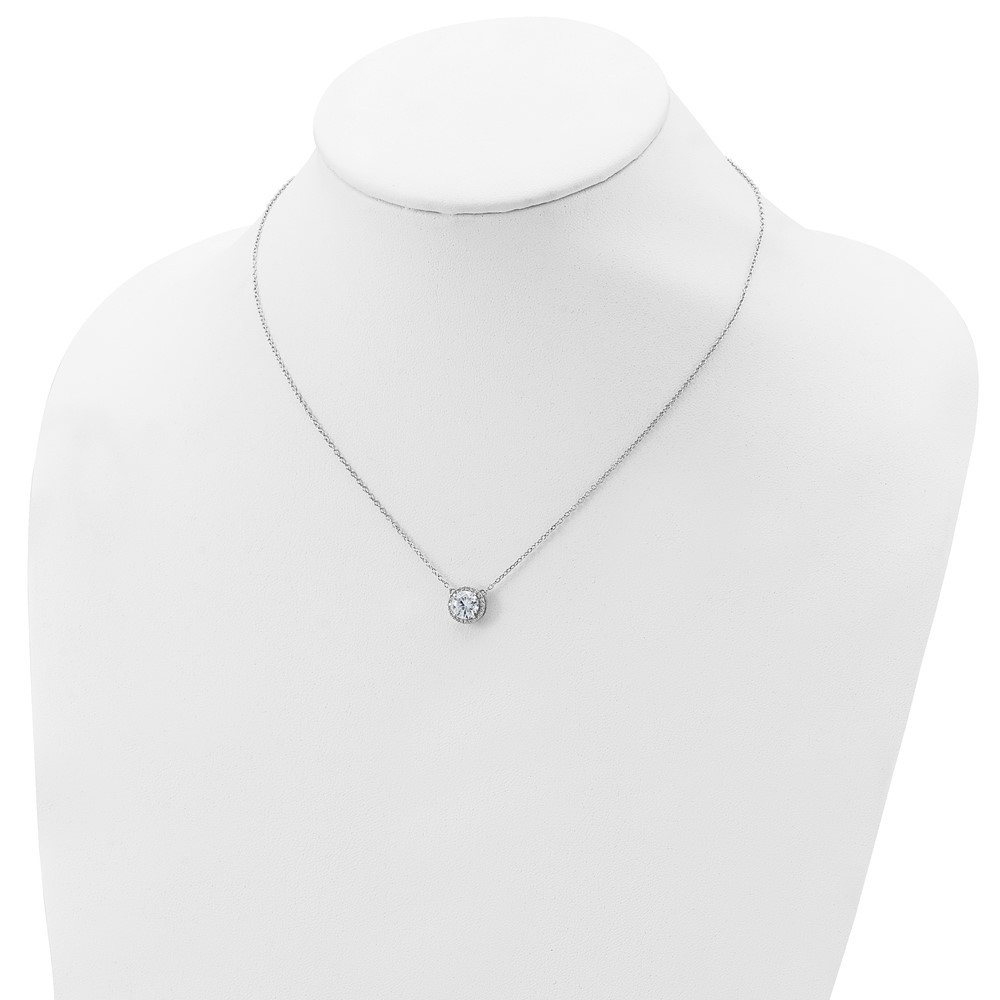 Sterling Silver Rhodium-plated Round CZ Halo w/1in ext Necklace (QG5486-16)