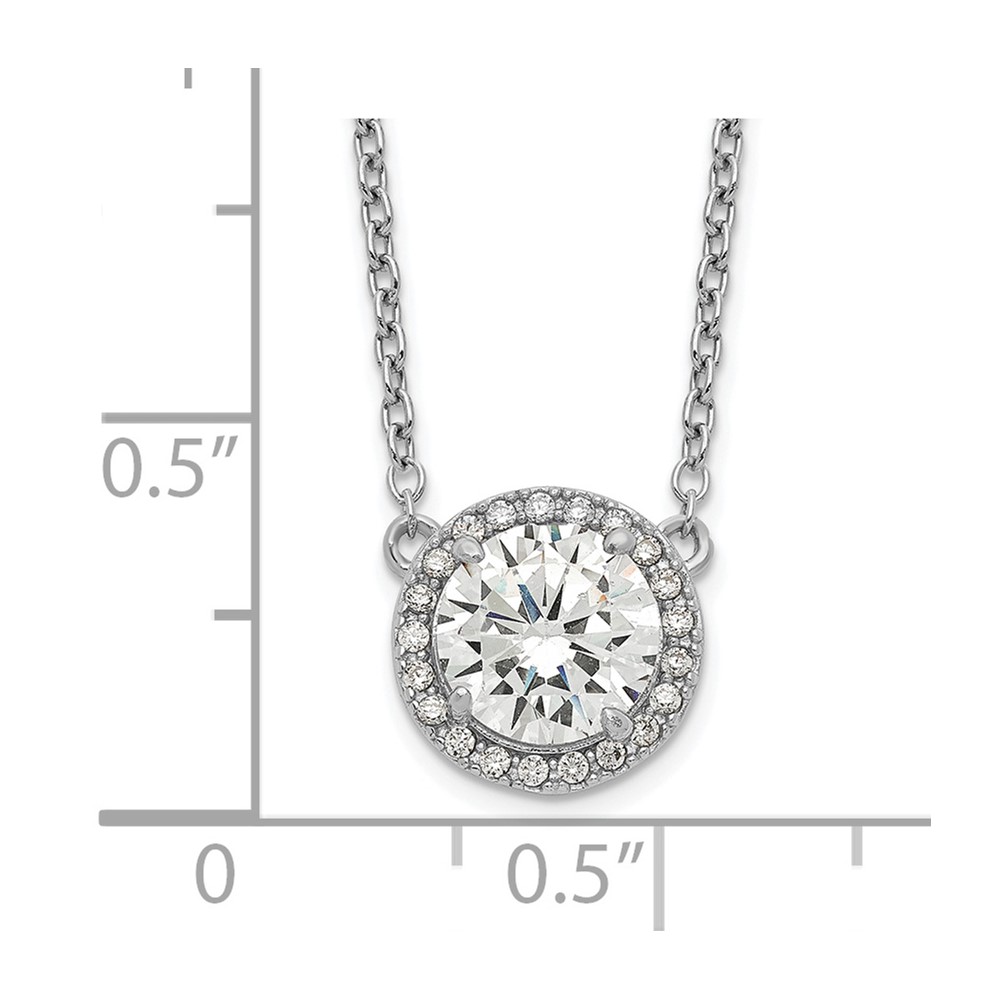 Sterling Silver Rhodium-plated Round CZ Halo w/1in ext Necklace (QG5486-16)