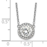 Sterling Silver Rhodium-plated 9mm Round CZ Halo Necklace with 1 Inch Extension, 16" view 3