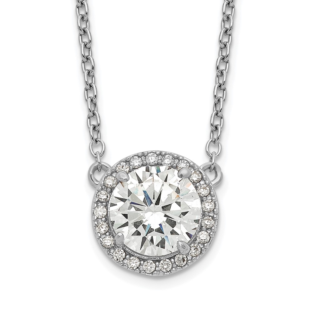 Sterling Silver Rhodium-plated Round CZ Halo w/1in ext Necklace (QG5486-16)