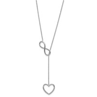 Sterling Silver Rhodium-plated Polished Open Infinity Symbol Y Drop Open Heart Necklace with 2 Inch Extension, 16" view 2