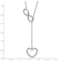 Sterling Silver Rhodium-plated Polished Open Infinity Symbol Y Drop Open Heart Necklace with 2 Inch Extension, 16" view 3