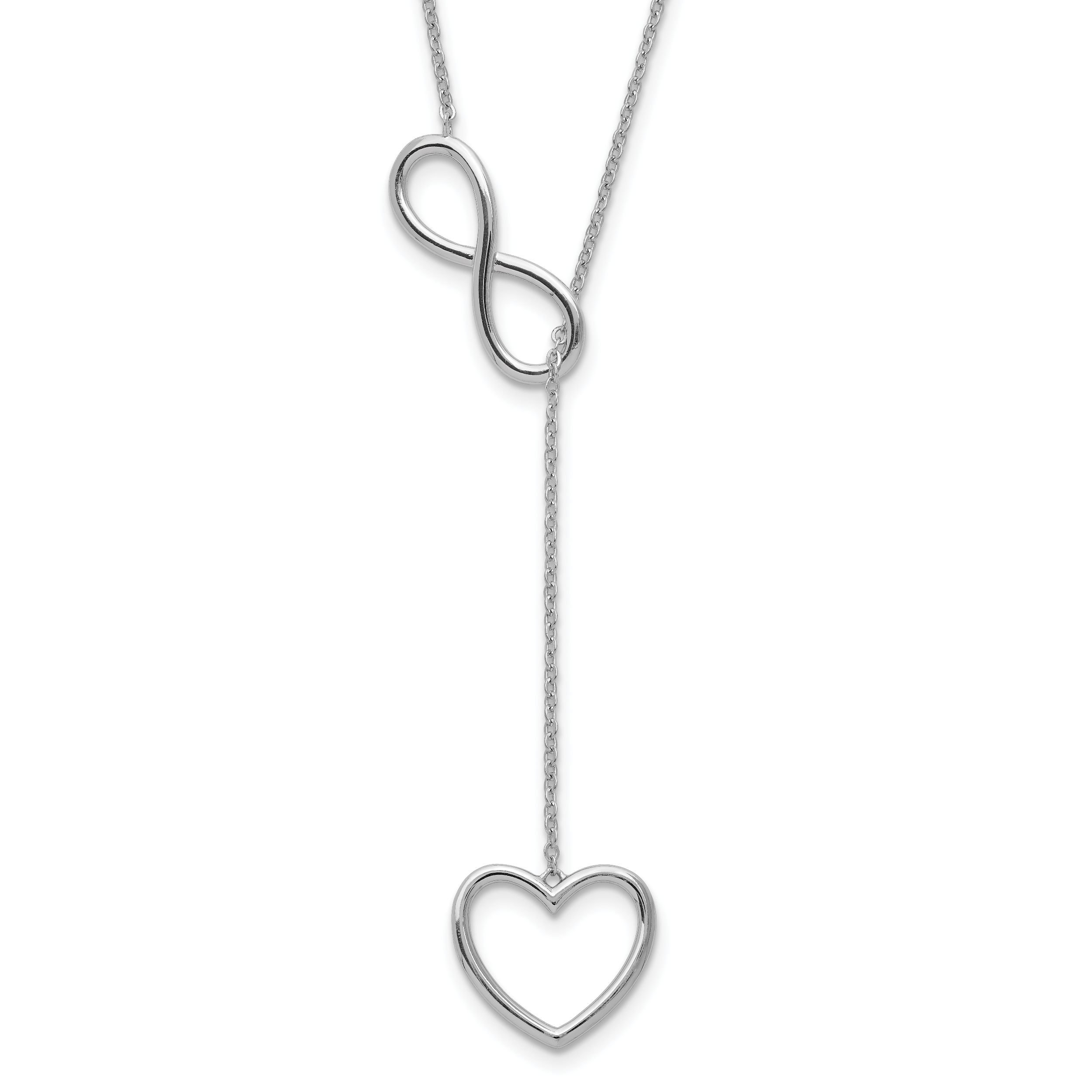 Sterling Silver Rhodium-plated Polished Open Infinity Symbol 16 inch Y Drop Open Heart Necklace with 2 inch extension (QG5489-16)