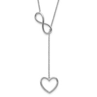 Sterling Silver Rhodium-plated Polished Open Infinity Symbol Y Drop Open Heart Necklace with 2 Inch Extension, 16" view 1