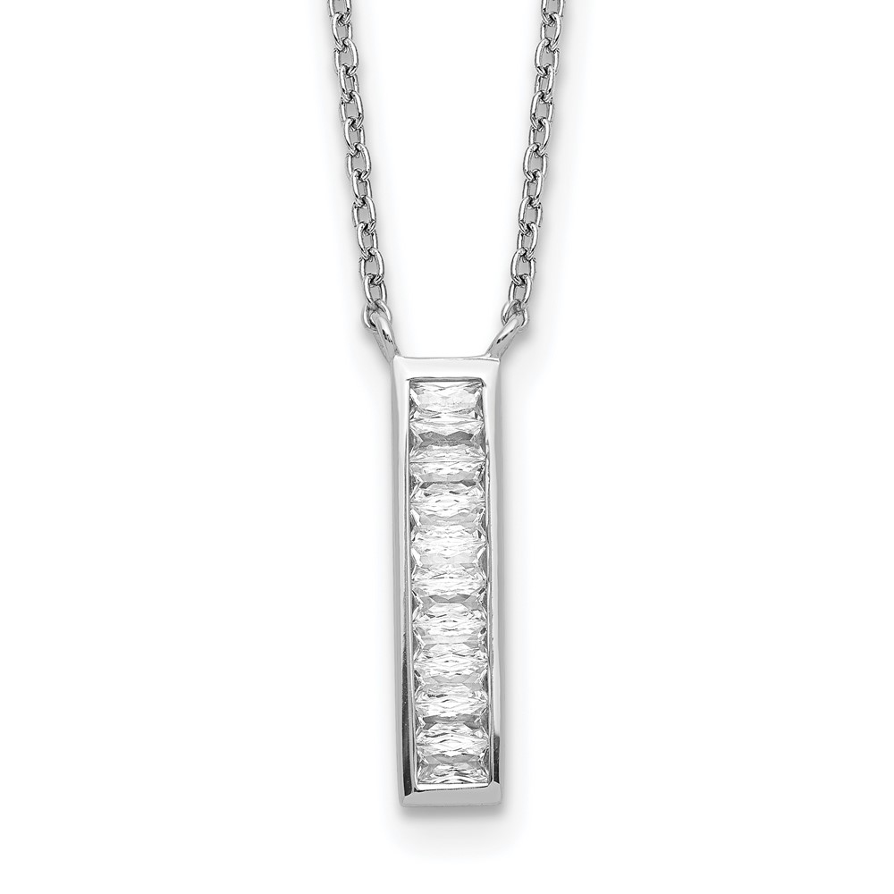 Sterling Silver Rhodium Plated CZ Vertical Bar Necklace (QG5497-17.5)