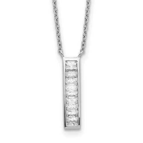 Sterling Silver Rhodium-plated CZ Vertical Bar Necklace, 17.5"