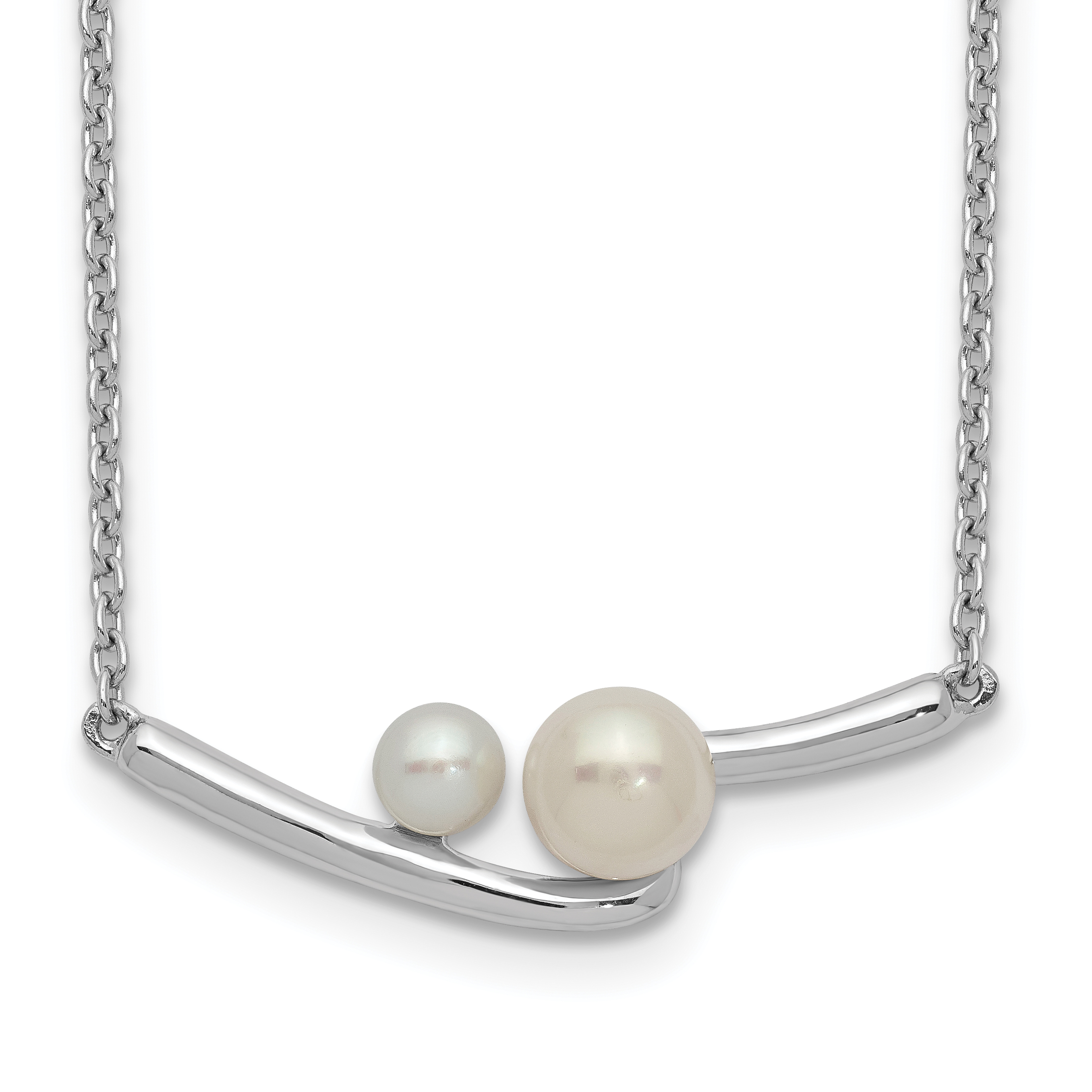 Sterling Silver Rhodium-plated FWC Pearl Bar w/ 1in ext Necklace (QG5507-16.5)