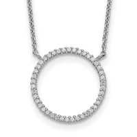 Sterling Silver Polished Circle CZ Necklace, 18" view 1