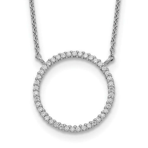 Sterling Silver Polished Circle CZ Necklace, 18"