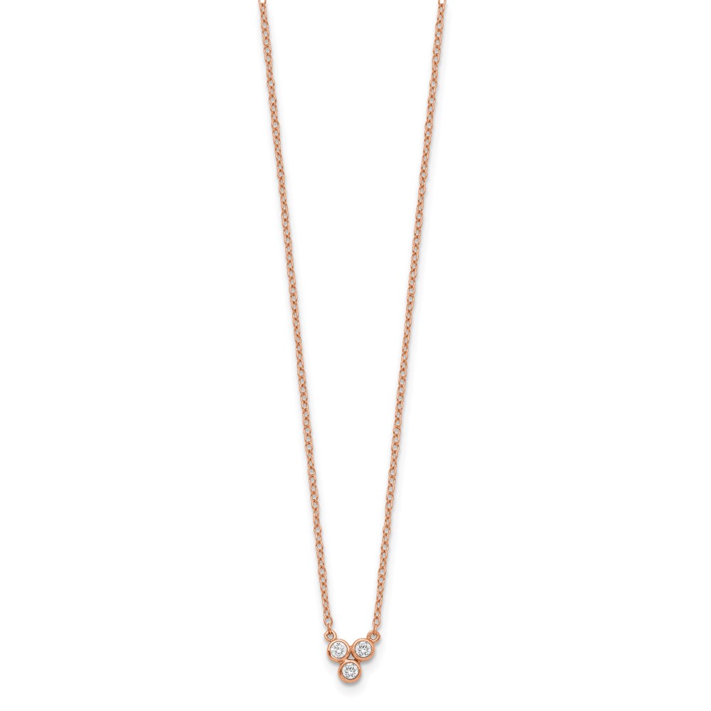 Sterling Silver Rose-tone 3-CZ w/ 2in ext Necklace (QG5512-16)