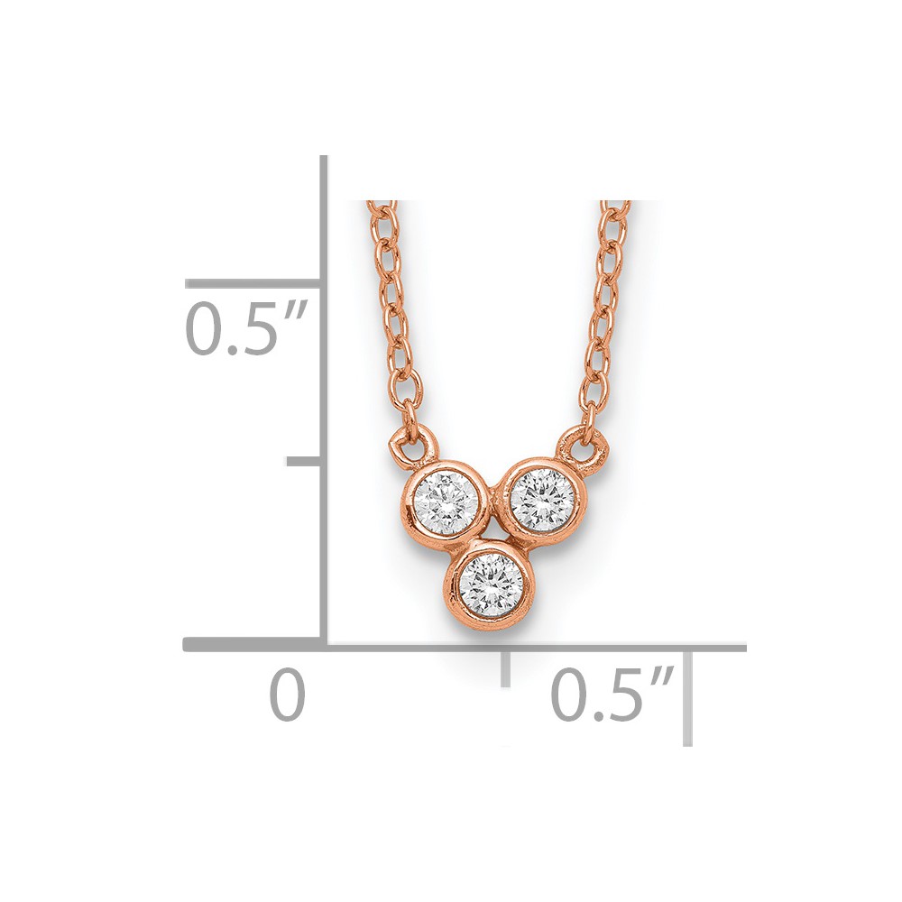 Sterling Silver Rose-tone 3-CZ w/ 2in ext Necklace (QG5512-16)