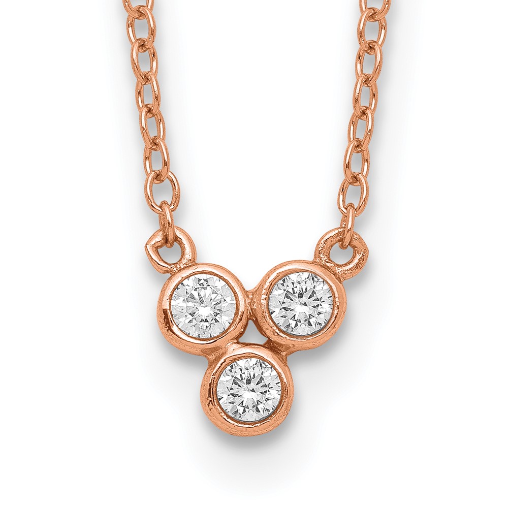 Sterling Silver Rose-tone 3-CZ w/ 2in ext Necklace (QG5512-16)