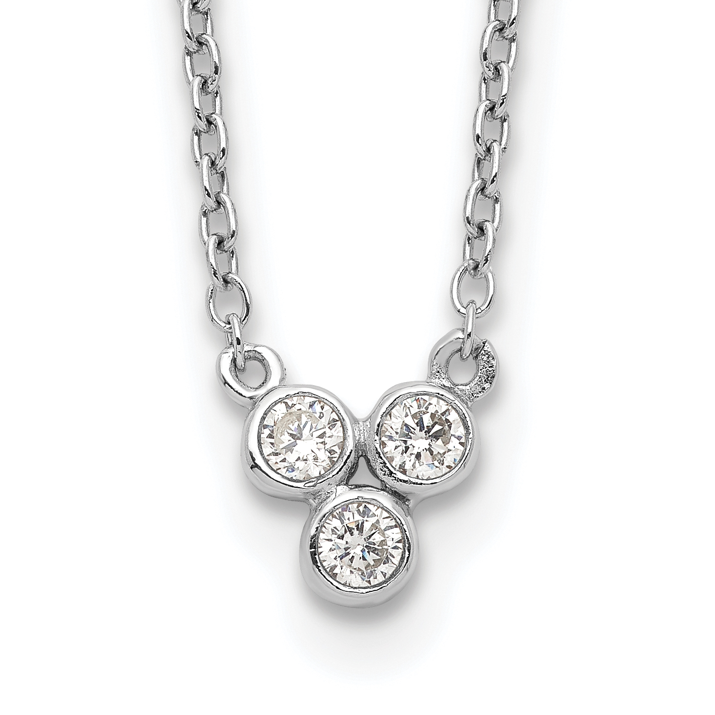 Sterling Silver Rhodium-plated 3-CZ w/ 2in ext Necklace (QG5513-16)