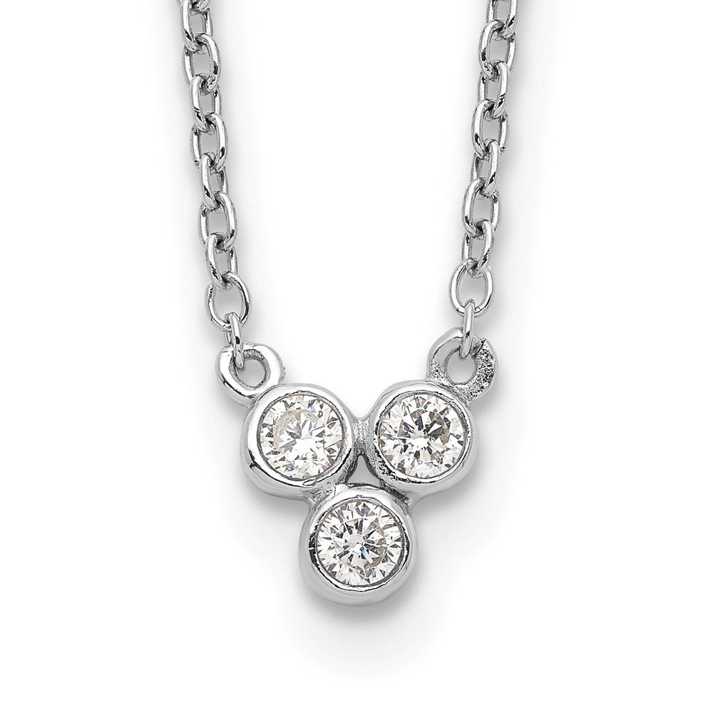 Sterling Silver Rhodium-plated 3-CZ w/ 2in ext Necklace (QG5513-16)