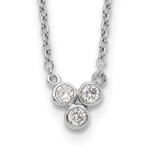 Sterling Silver Rhodium-plated Bezel-set 3-CZ Necklace with 2 Inch Extension, 16"