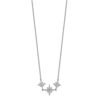Sterling Silver Rhodium-plated CZ 3-Stars Necklace with 2 Inch Extension, 16" view 2