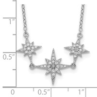 Sterling Silver Rhodium-plated CZ 3-Stars Necklace with 2 Inch Extension, 16" view 3