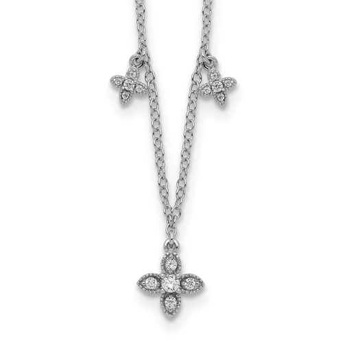 Sterling Silver Rhodium-plated CZ Crosses Necklace with 2 Inch Extension, 16"