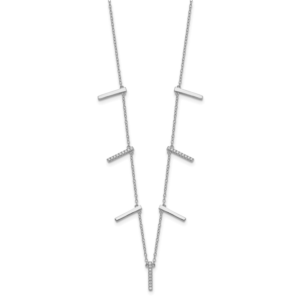 Sterling Silver Rhodium-plated CZ Vertical Bars w/2in ext Necklace (QG5518-16)
